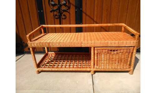 Wicker bench with drawer and shelf 1150002